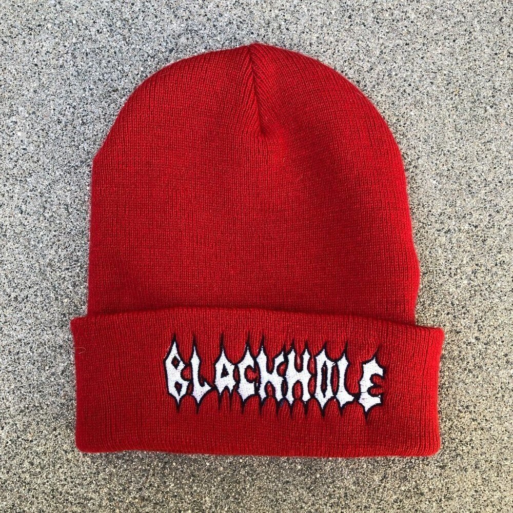 YUPOONG BLACKHOLE Cuffed Beanie Hat Men's Red Embroidered Cap Acrylic